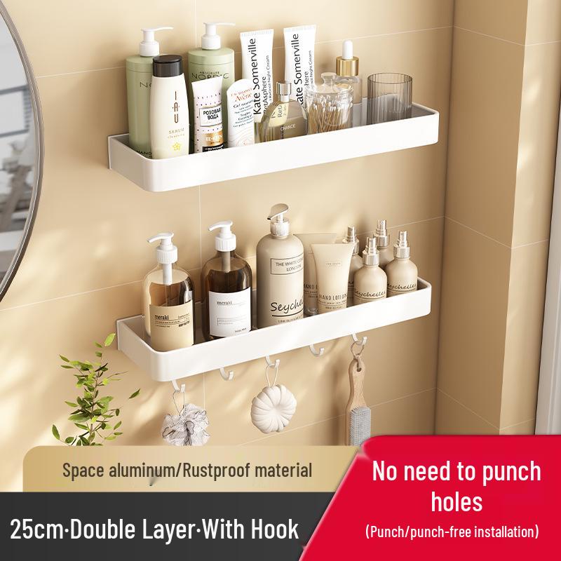 White No-Drill Wall-Mounted Bathroom Organizer and Vanity Shelf
