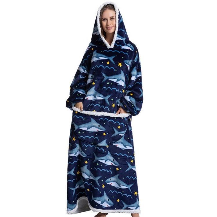 Kvinner Vinter Fleece Hettegenser Morgenkåpe Oversized Teppe med Ermer 140cm Kjempe TV Hettegensere Sweatshirts Koselig Komfortabel Varm