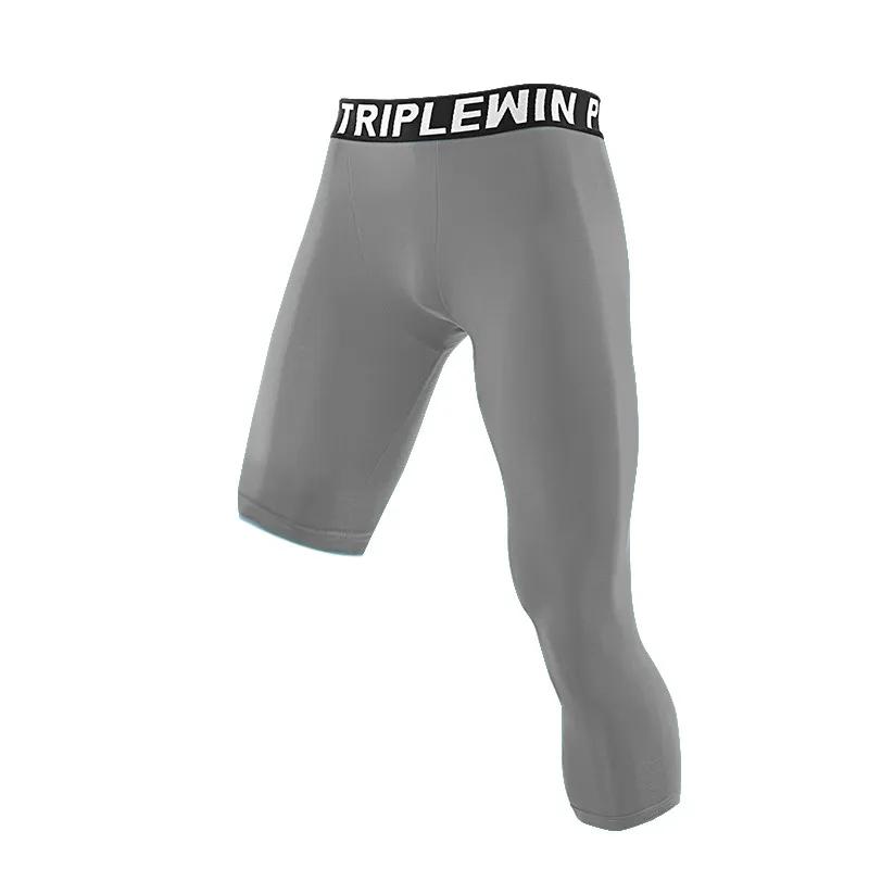 Men Base Layer Running Tight Sports Cropped One Leg Leggings Basketball Football Soccer Fitness Exercise 3/4 Pants S M L XL 2XL