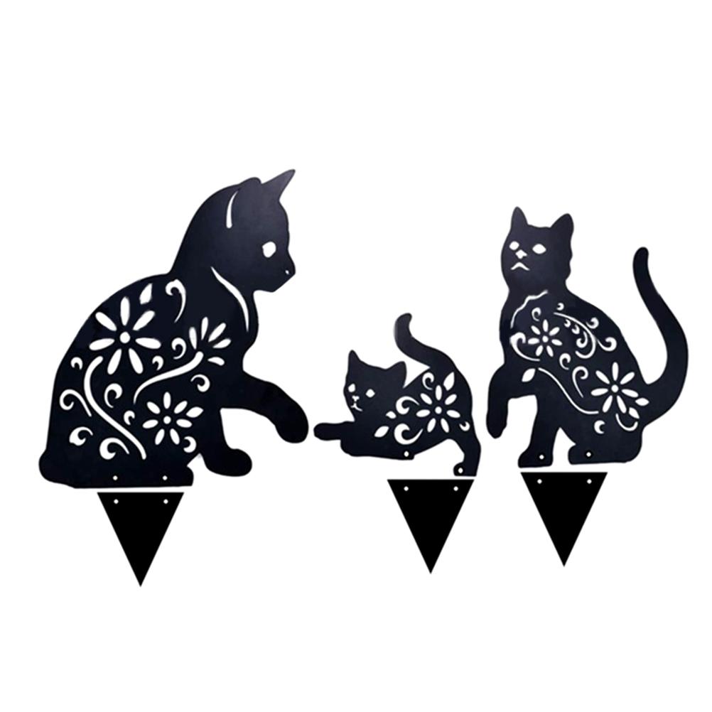 3PCS Metal Cat Decorative Garden Stakes Cat Silhouette Garden Decoration for Outdoor Lawn Ornaments Yard Sign