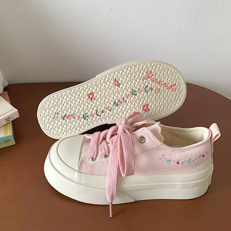 Thin breathable thick-soled heightening canvas shoes women's new summer embroidered versatile casual shoes