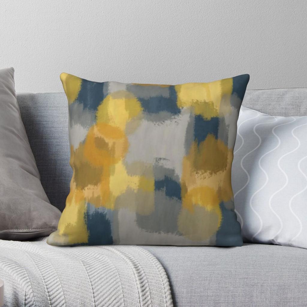 Paint Yellow Grey Navy Blue Square Pillowcase Polyester Linen Velvet Creative Zip Decorative Sofa Cushion Cover Wholesale x