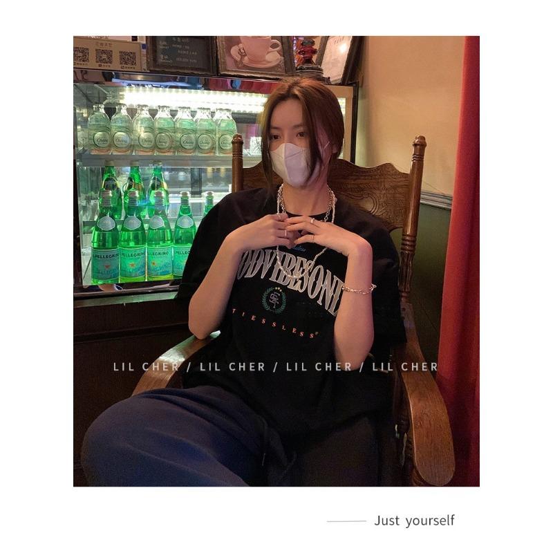 

YYFS женские модные повседневные летние весенние однотонные блузки и рубашки с короткими рукавами и круглым вырезом с принтом XXL чёрный