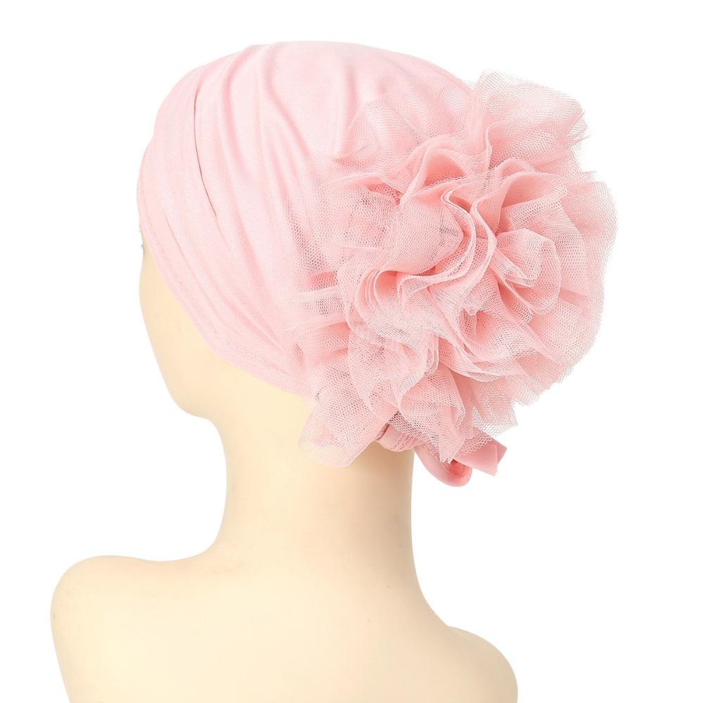 Pleated Turban Head Wrap Mesh Flower Head Wrap New Muslim Women s Hijabs Women