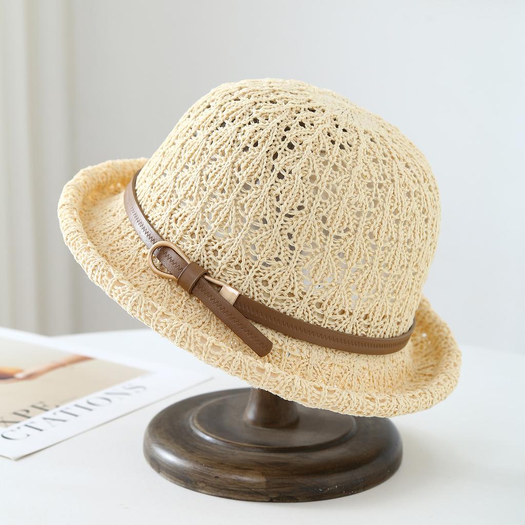 Knit Bucket Hat Women Belt Design Spring Summer Windproof Sun Hat Casual New Ladies Headwear