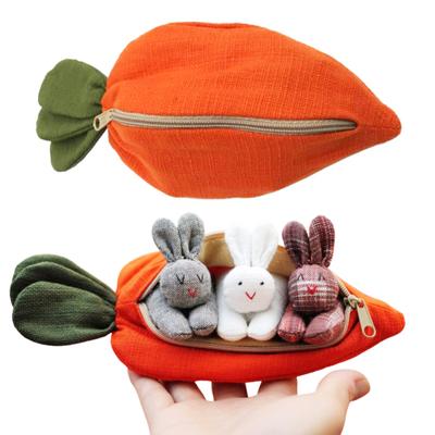 Ostern Mini Plüsch Hasenpuppe 3 Hasen in Karotten-Geldbörse Spielzeug Osterdekorationen Niedliche Hasen Tragbare Tasche für Kinder Geschenke Zuhause