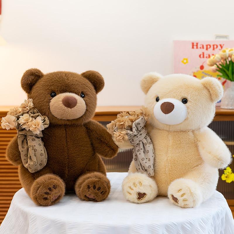Plush Bear Toy With Floral Hat For Romantic Gift And Kids Play