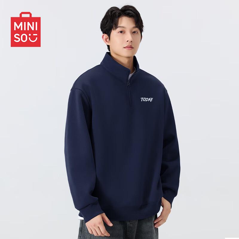 MINISO Men's Half-Zip Letter Print Stand Collar Sweatshirt