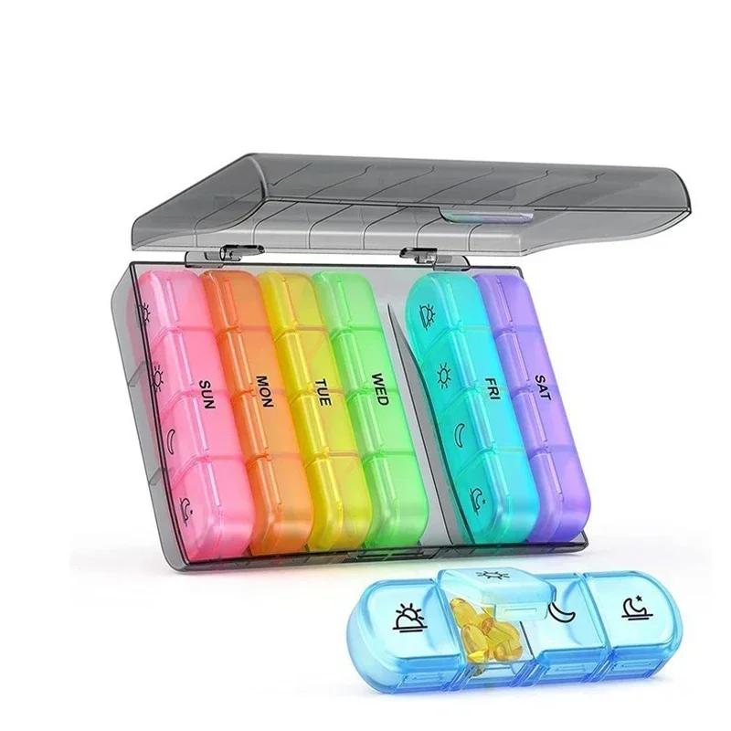 Pill Cases Box Organizer 7 Days 21/28 Grids 3/4 Times Portable Travel with Large Compartments for Vitamins Medicine Fish Oils