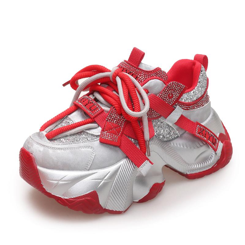 

6,5 см Блестящие Массивные Кроссовки Весна Повседневная Вулканизированная Обувь 2025 Женские Кроссовки на Высокой Платформе Дышащие Сетчатые Кроссовки Женские Папины Кроссовки 34 красный