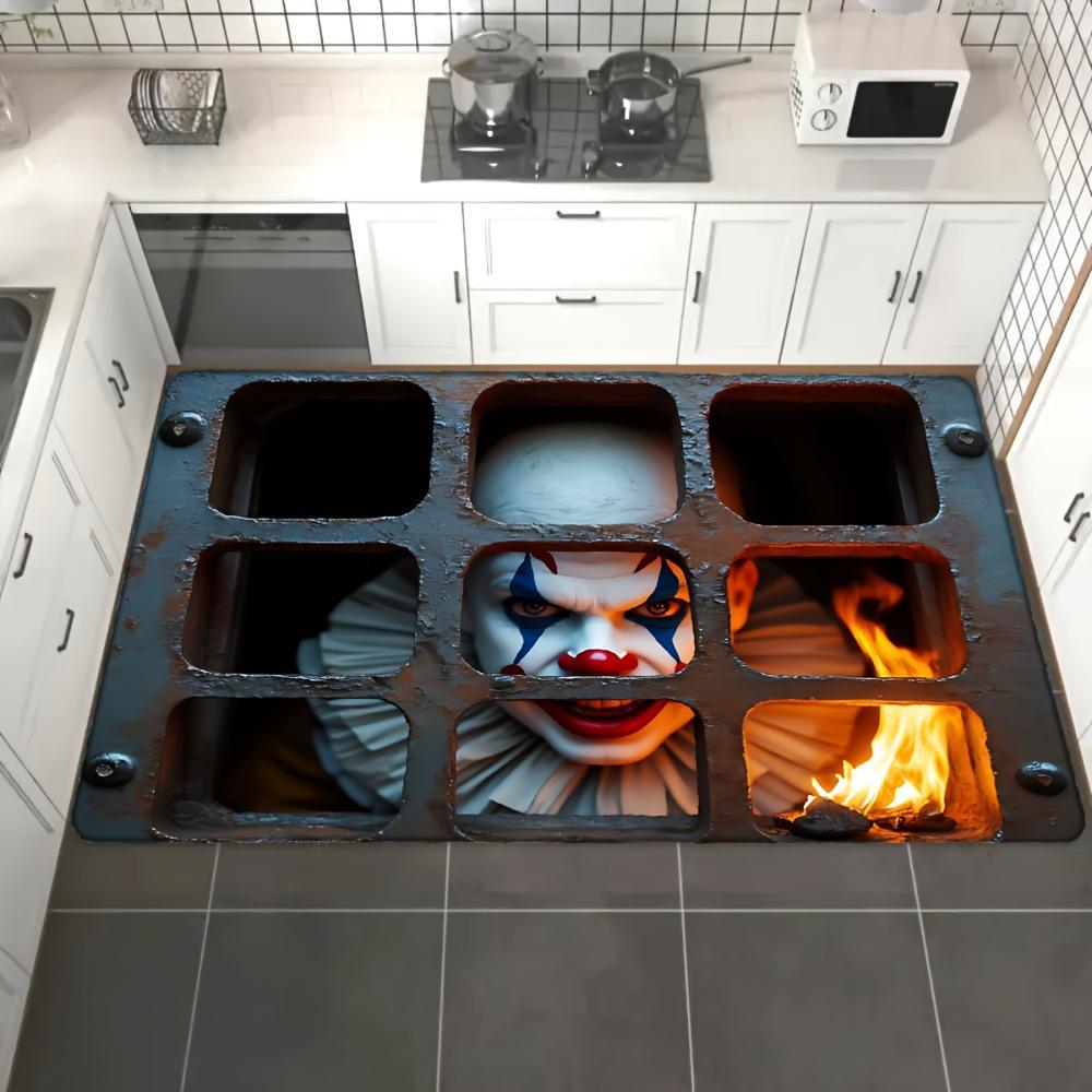 Durable Halloween Clown Doormat: Dirt & Wear-Resistant, Easy-Clean Entryway Floor Mat.