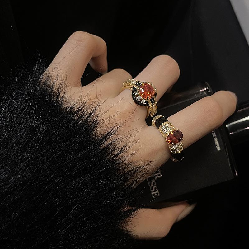 Vintage Medieval Open Ring High-End Light Luxury Set French Retro Heavy Industry Gold Antique Ring Women