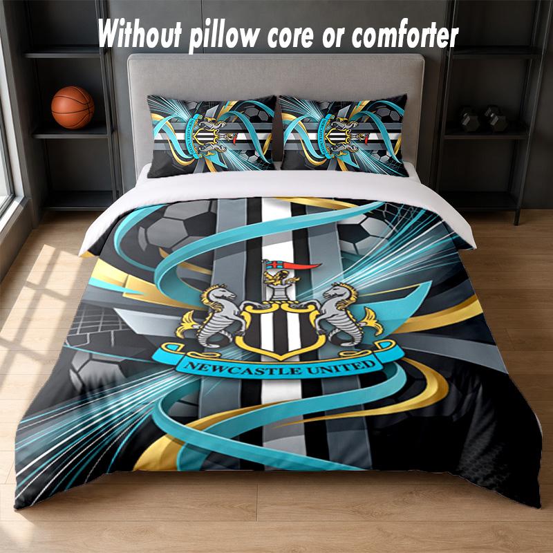 Newcastle United Football Design Bed Bedding Set 1 Duvet Cover + 2 Pillowcases Soft Breathable Household Bed Linens
