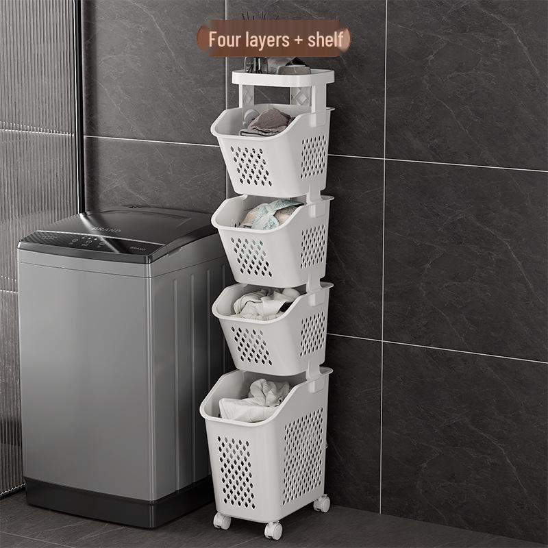 Narrow Laundry Basket Hamper with Storage Rack, Multi-Functional Cart for Dirty Clothes In Bathroom Gaps.