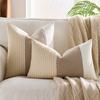 2PC Boho Cushion Cover, Stripe Cotton Patchwork Pillowcase with Hidden Zipper, Farmhouse Accent Throw Pillow Cover for Couch Bed