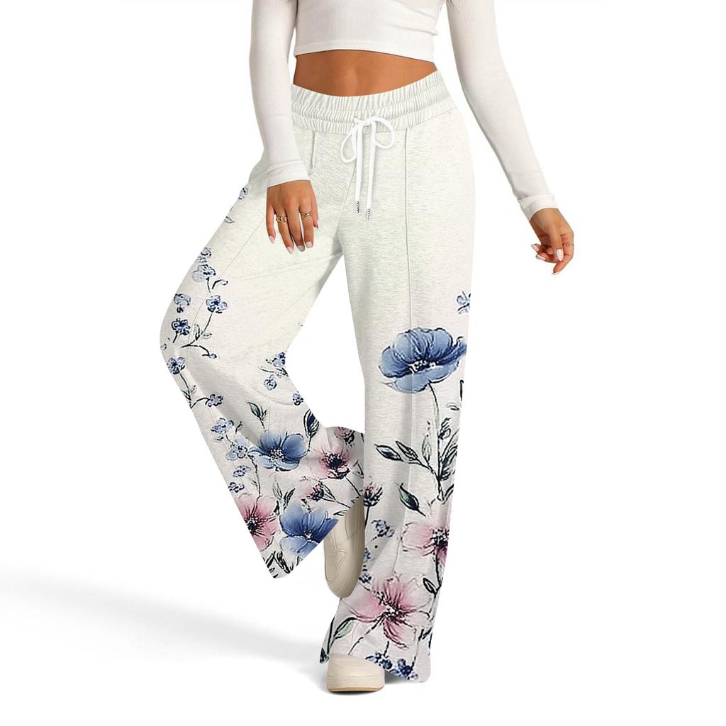 Women's Fashion Casual Loose Floral Print Wide Leg Sweatpants