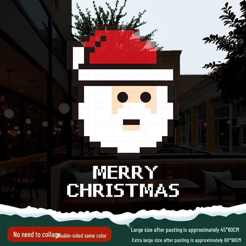 Christmas Santa Claus Window Cling Sticker - Mall Decor Scene, Static Glass Sticker for Door and Window