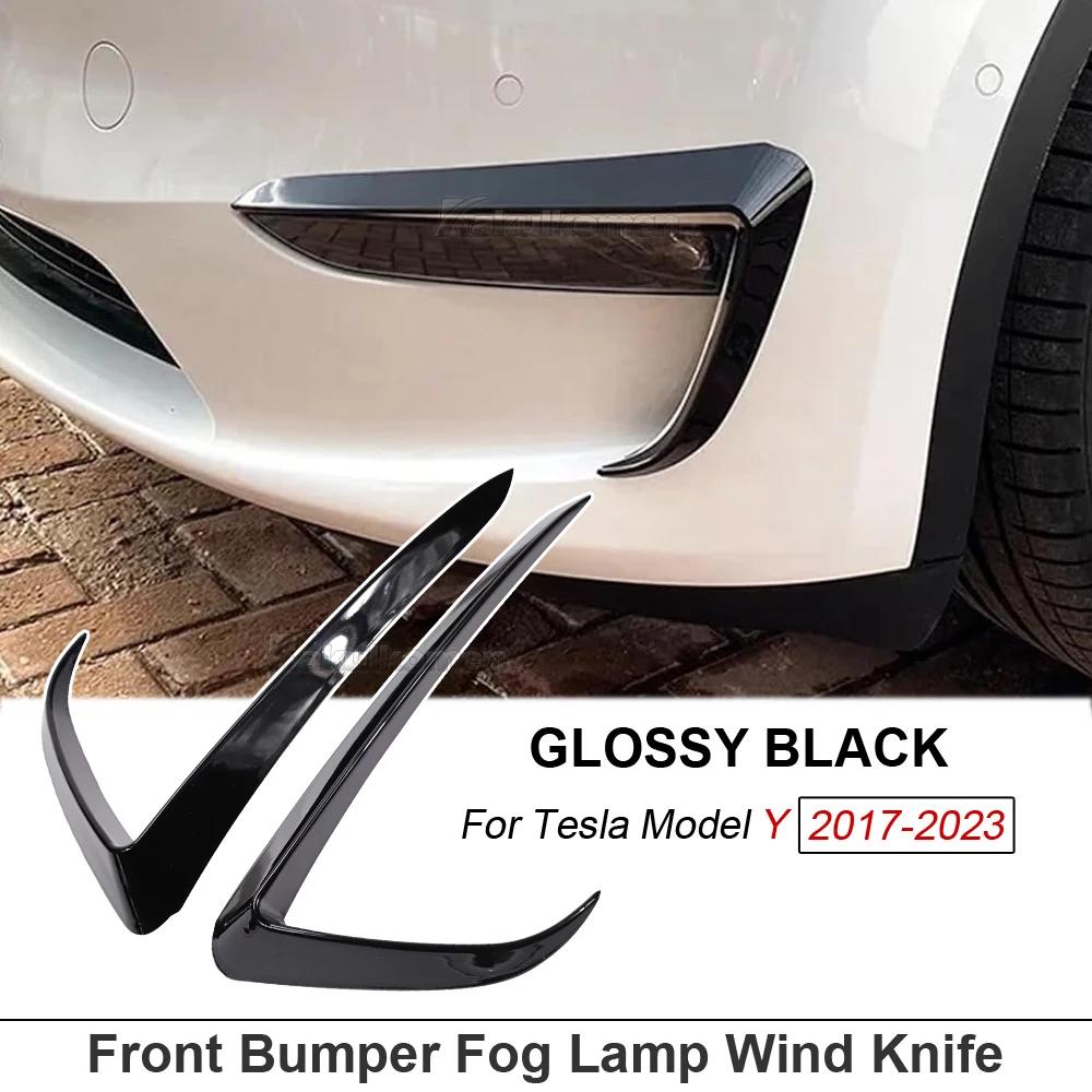 For Tesla Model 3 Model Y 2017-2023 Glossy Black/Carbon Car Front Bumper Fog Light Frame Wind Knife Spoiler Decoration Body Kit