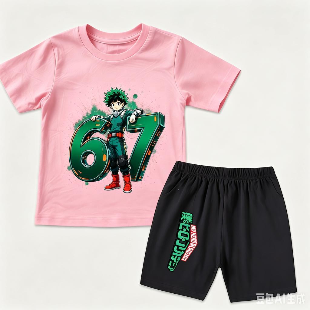 My Hero Academia Izuku Midoriya 67 Print Polyester T Shirt Shorts Set for Kids Boys Girls Summer Outfit