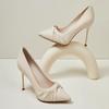 New Pleated Beige High Heels Women's Shallow Mouth Temperament Pointed Dress Thin Heels Not Tired Feet Work Shoes