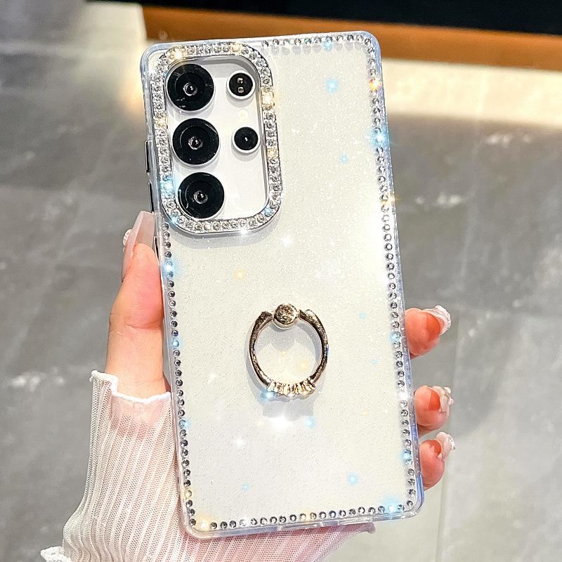 Suitable for Samsung S25 Mobile Phone Case A15 Ring Glitter Powder Transparent Edge Diamond A55 Luxury Laser Star S24 Protective Case