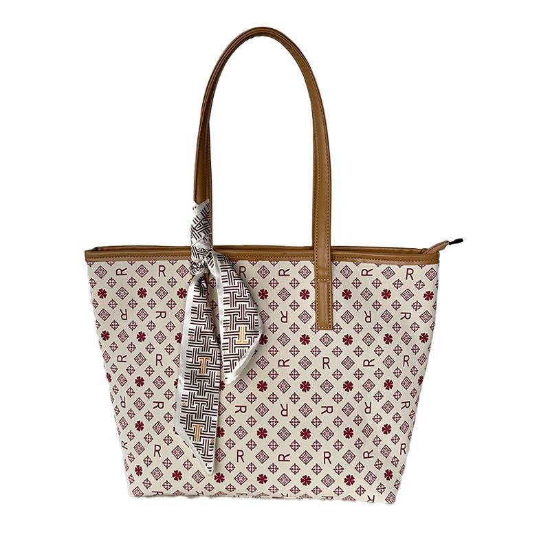 

European and American style tote bag large capacity fashion classic commuter shoulder bag versatile casual big bag women белый