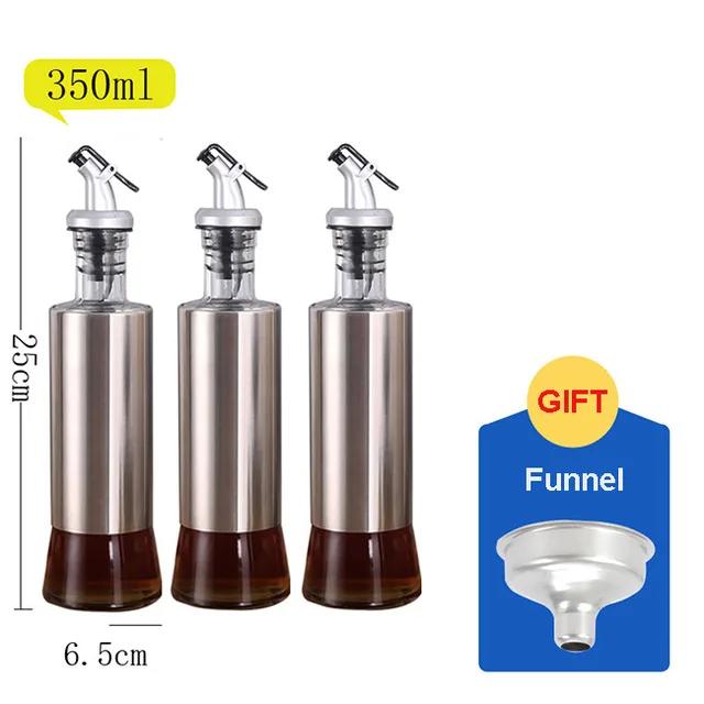 Stainless Steel+Glass Oil Bottle Gravy Boats,Leak-proof Soy Sauce Vinegar Cruet Storage Bottle Dispenser,Kitchen Cooking Tools