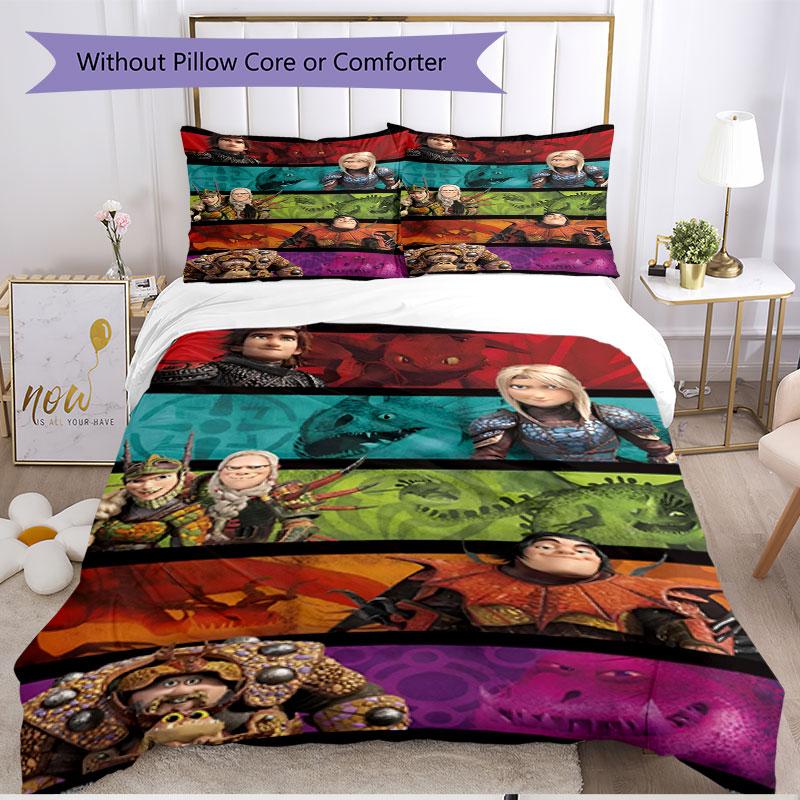 3pcs Duvet Cover Set (1*Duvet Cover + 2*Pillowcase, Without Core), How to Train Your Dragon Print Soft All‑Season Bedding Set, Home Bedroom Decor Gift