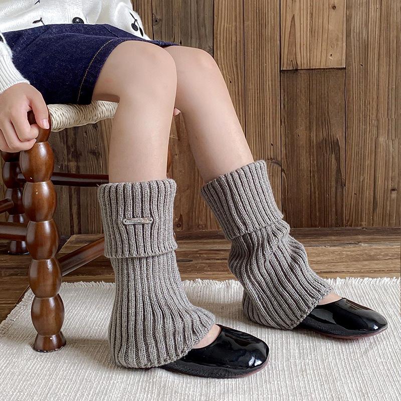 Einfarbige Winterstrick-Beinstulpen Dicke Warme Mittelrohrsocken Gestrickt Y2K Lolita Mädchen Kinder Mode Leggings Fußbedeckung