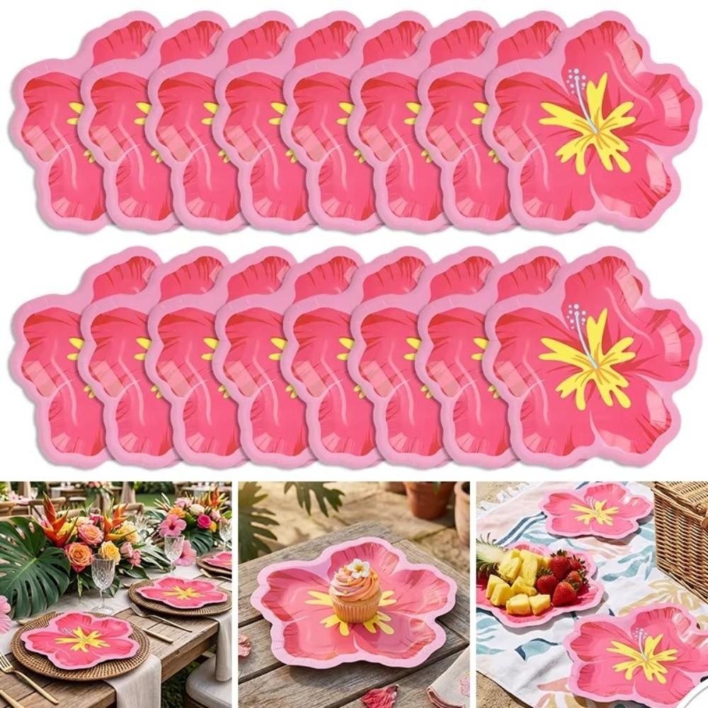 10Pcs Hibiscus Flower Pattern Hibiscus Paper Plates Disposable Dessert Plates Spring Party Supplies