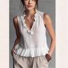 2026New Spring and Summer Sleeveless Ruffle Hem Women's Blouse