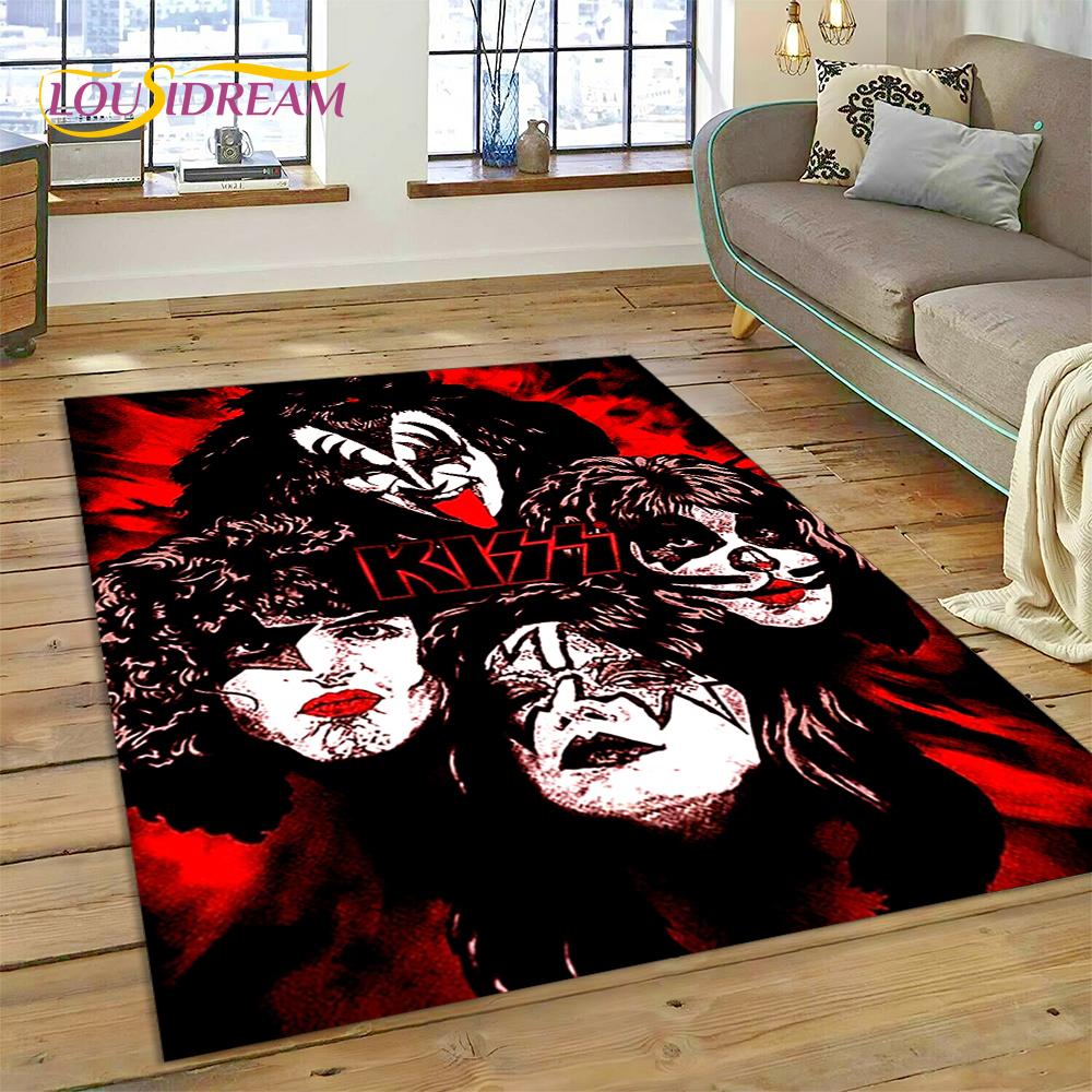 Neuester Kiss Rock Heavy Metal Band Teppich für Wohnzimmer Schlafzimmer Heimdeko, rutschfeste Bodendekoration für Sofa Fußmatte