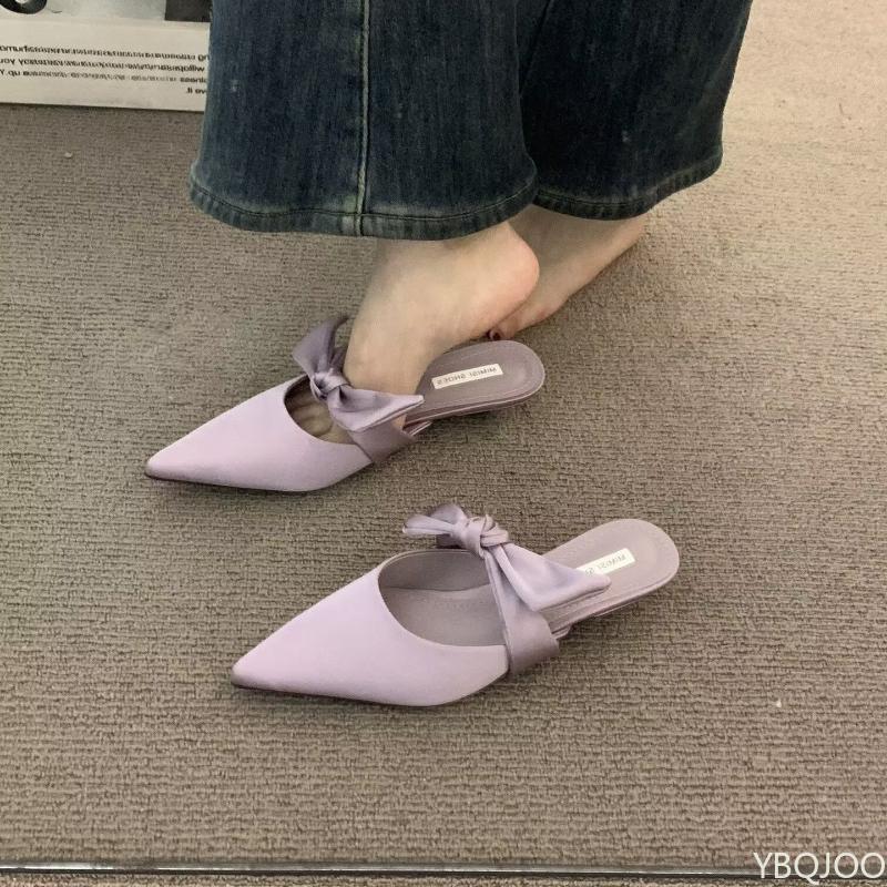 2025 Summer New women Versatile Comfortable Purple sandal with Butterfly Knot Fashionable Simplicity Baotou women Half Slippers