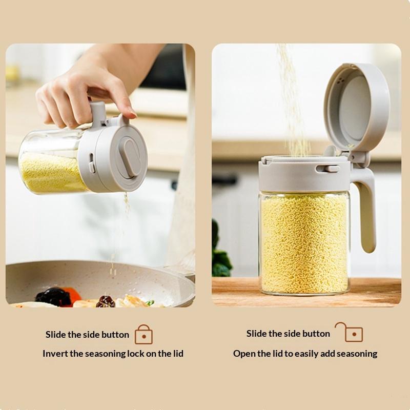 Japanese Style 2-in-1 Condiment Jar Spice Container with Spoon Airtight Kitchen Canister for Salt, Spices & Sugar