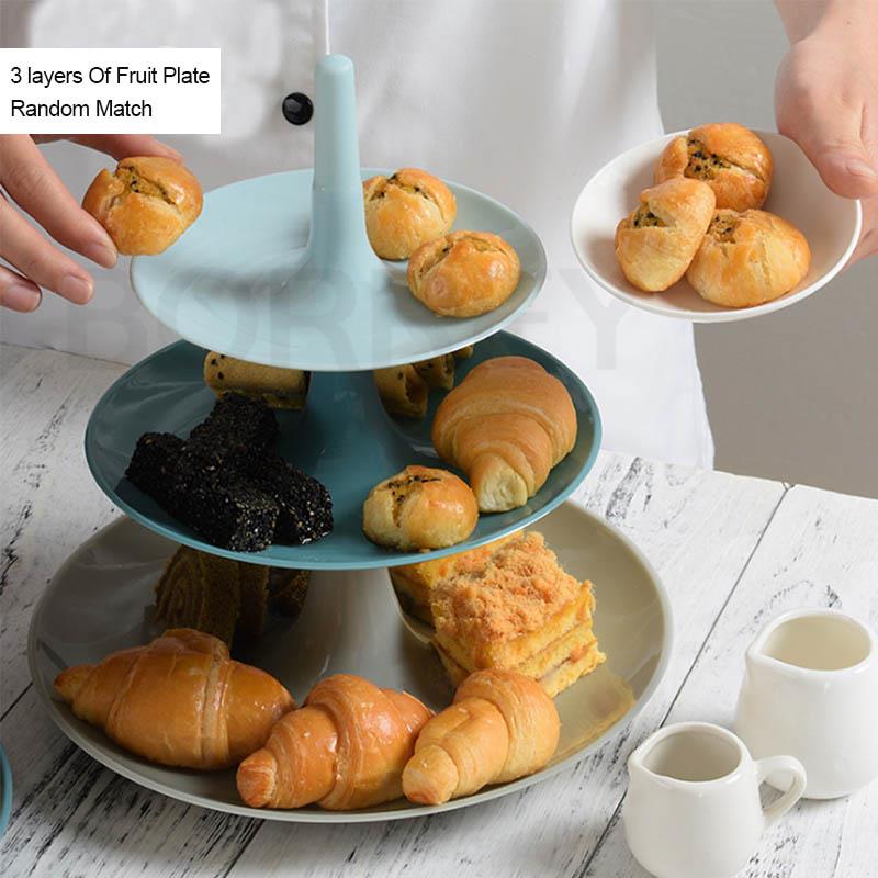 BORREY Fruit Basket Stand 2 3 Tier Cake nut Plate Stand Dessert Plate Round Resin Biscuit Tray Compote Household Snacks Storage