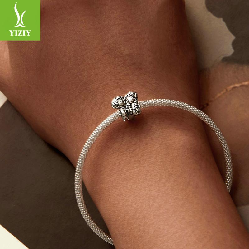 Cute Little Boy Girl Diy Silicone Positioning Beads S925 Sterling Silver Bracelet Beads