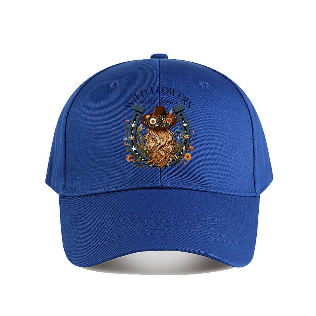 Country Western Floral Horseshoe Cowboy Hat Long Hair Graphic Baseball Cap Fashion Unisex Sunhat Womens Outdoor Sports