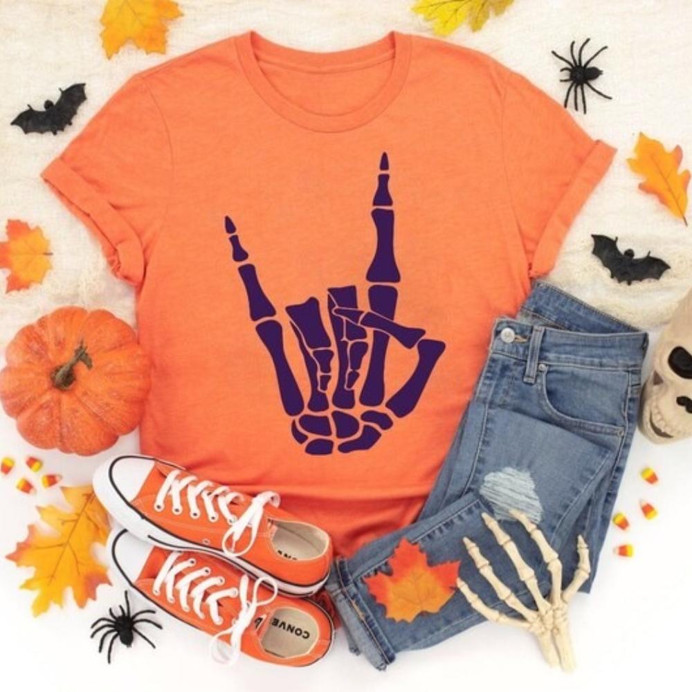Skeleton Hand Bra Graphic T Shirts November Autumn Festival Happy Halloween Outfits All Saints Day Funny Woman Man Shirt