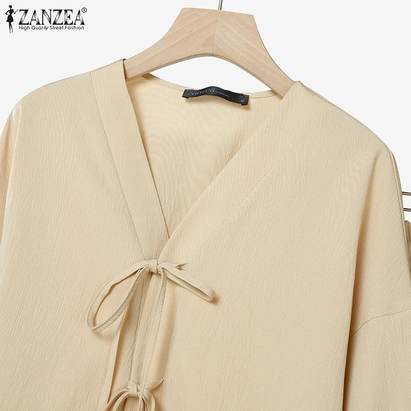 ZANZEA Damen Langarm Schnürbluse und Hose Lässige zweiteilige Anzugsets