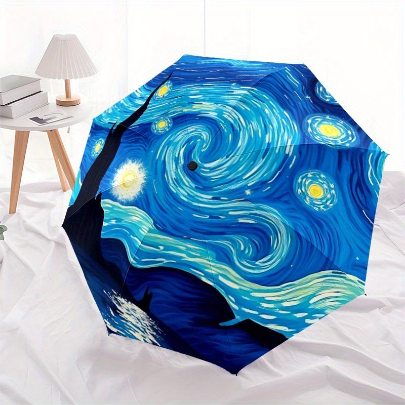 1pc Van Gogh Starry Night Sky Automatic Open/Close Umbrella with Windproof, Functional Design, 8-Rib Sturdy Canopy, Durable Ribs,035