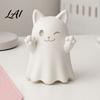 Sammler-Kunstfiguren 3D-gedruckte niedliche Geisterkatzenfigur Zwinkerndes Lächeln Überraschung Gruselige Halloween-Dekoration Geschenke für Liebhaber Leere weiße DIY bemalbare Statue,