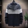 Autumn Korean Hooded Men's Sweaters with Thick and Velvet Men's Cardigan Knitted Sweatercoats Patchwork Jacket