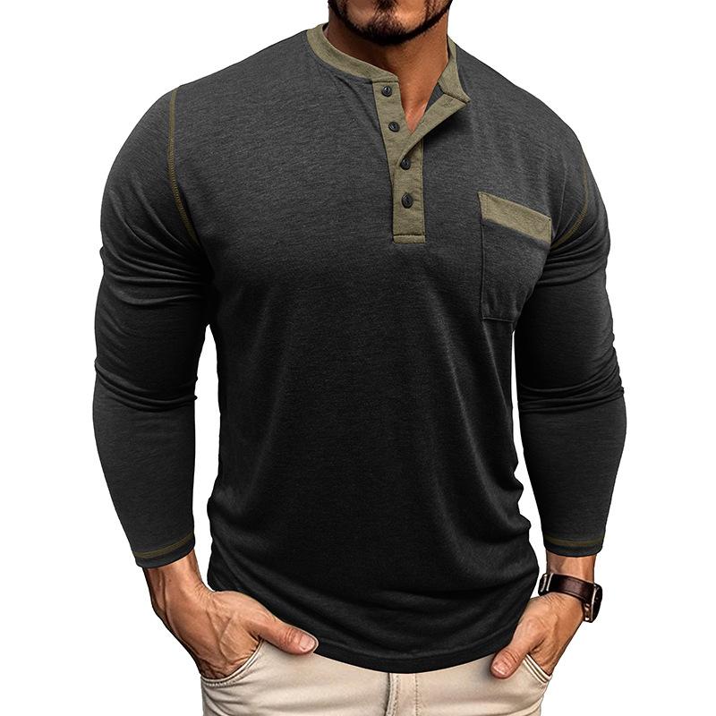 Příležitostné tričko s dlouhým rukávem přiléhavého střihu Slim-fit Henley top nadměrné velikosti pánské podzimní novinky