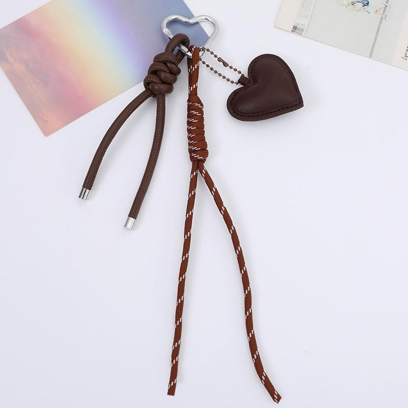 Yogodlns Heart Faux Leather Bag Charm Keychain Braided Rope Pendant Cute Charm Hanging Ornaments Accessory for Women Phone Key
