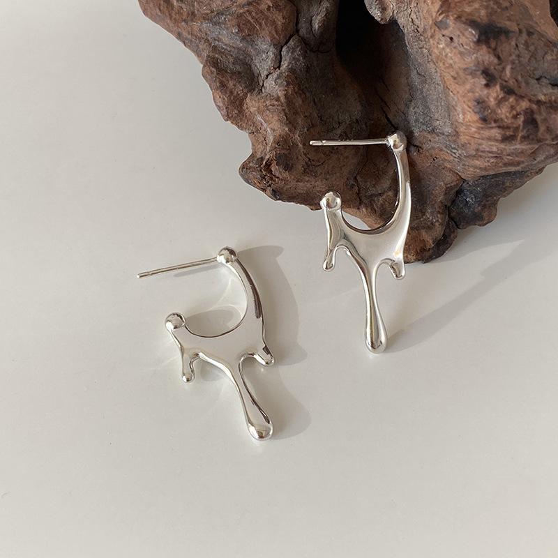 PONYKISS Серьги-кольца  Капля воды  из стерлингового серебра для женщин Вечеринка Минималистичные Корейская версия Геометрические Тонкие