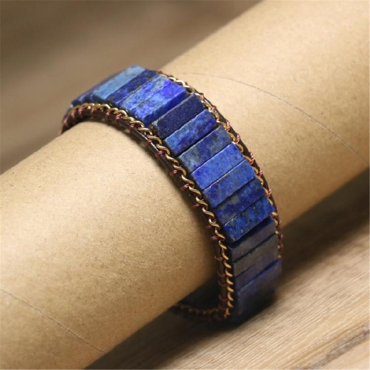 Lapis Lazuli Armband Guldkedja Flätat Armband Justerbart Handledstillbehör Mode Armbandskedja Perfekt Present till Kvinna