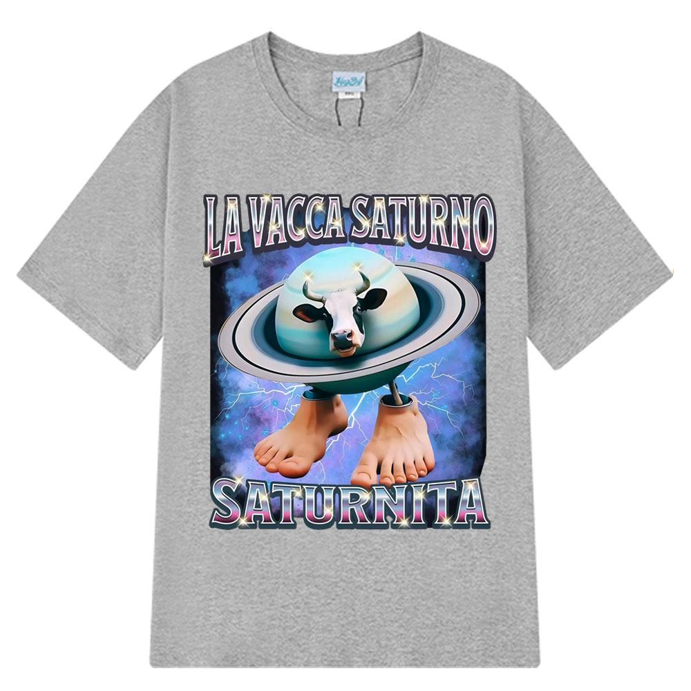 La Vacca Saturno Saturnita Rolig Ko Meme T-shirts Herrkläder Mode Humor T-shirt Casual Lös Bomulls T-shirt Streetwear