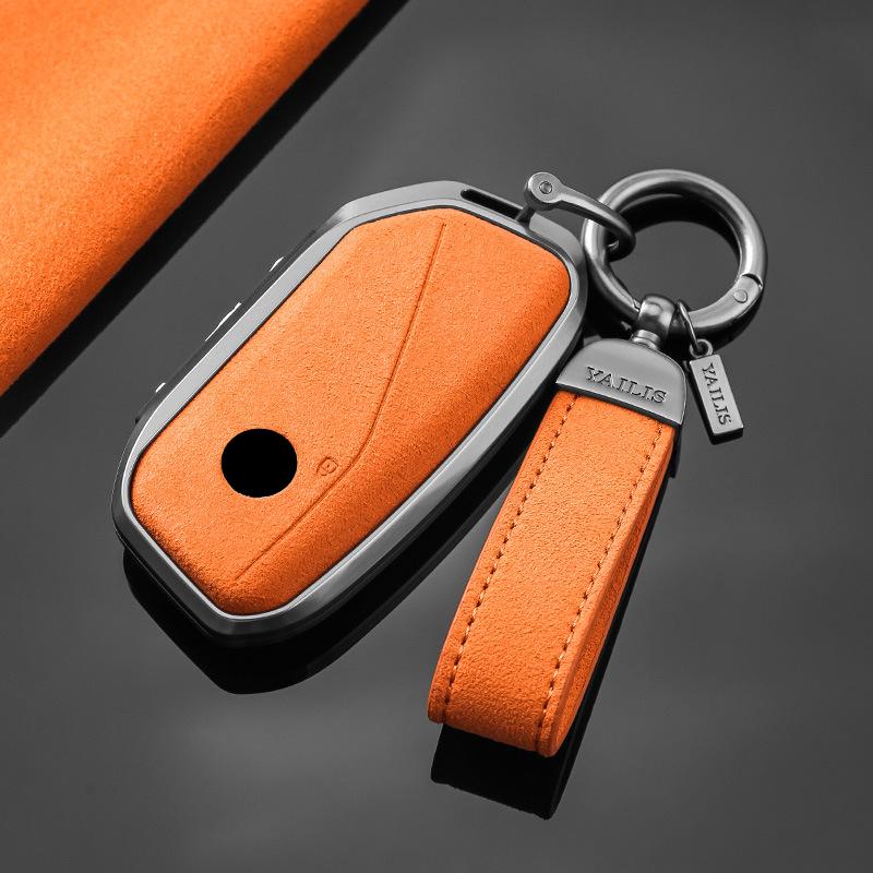 Metal Suede Car Remote Key Cover Case Holder Shell Keychain Fob for BMW New 530Li I5 IX1 X1 X5 840I 740Li IX I7 X6 X7 5 7 Series