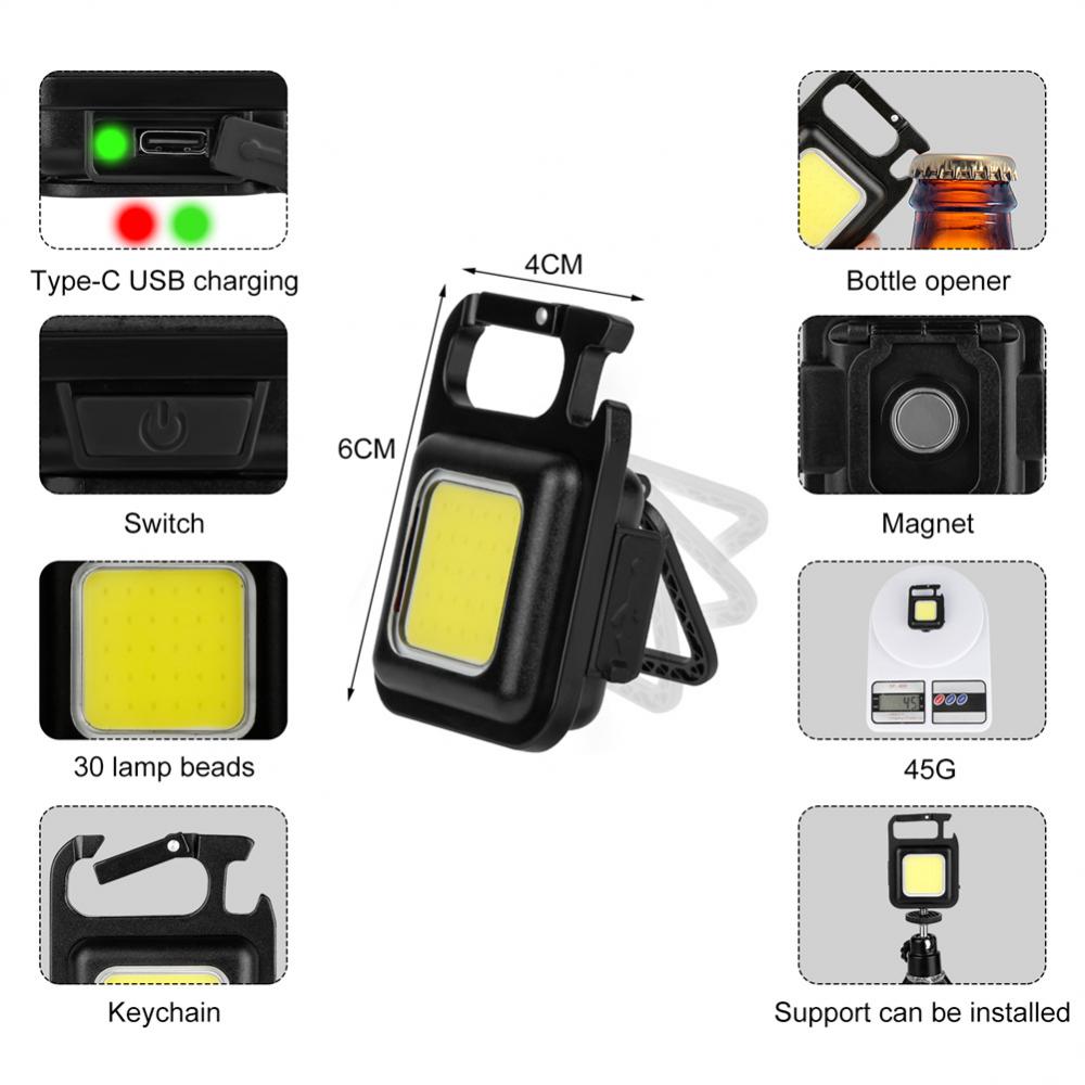 Led Flashlight Key Chain Light Working Light Cob Light Outdoor Camping Fishing And Climbing Night Lamp Waterproof Emergency Lamp