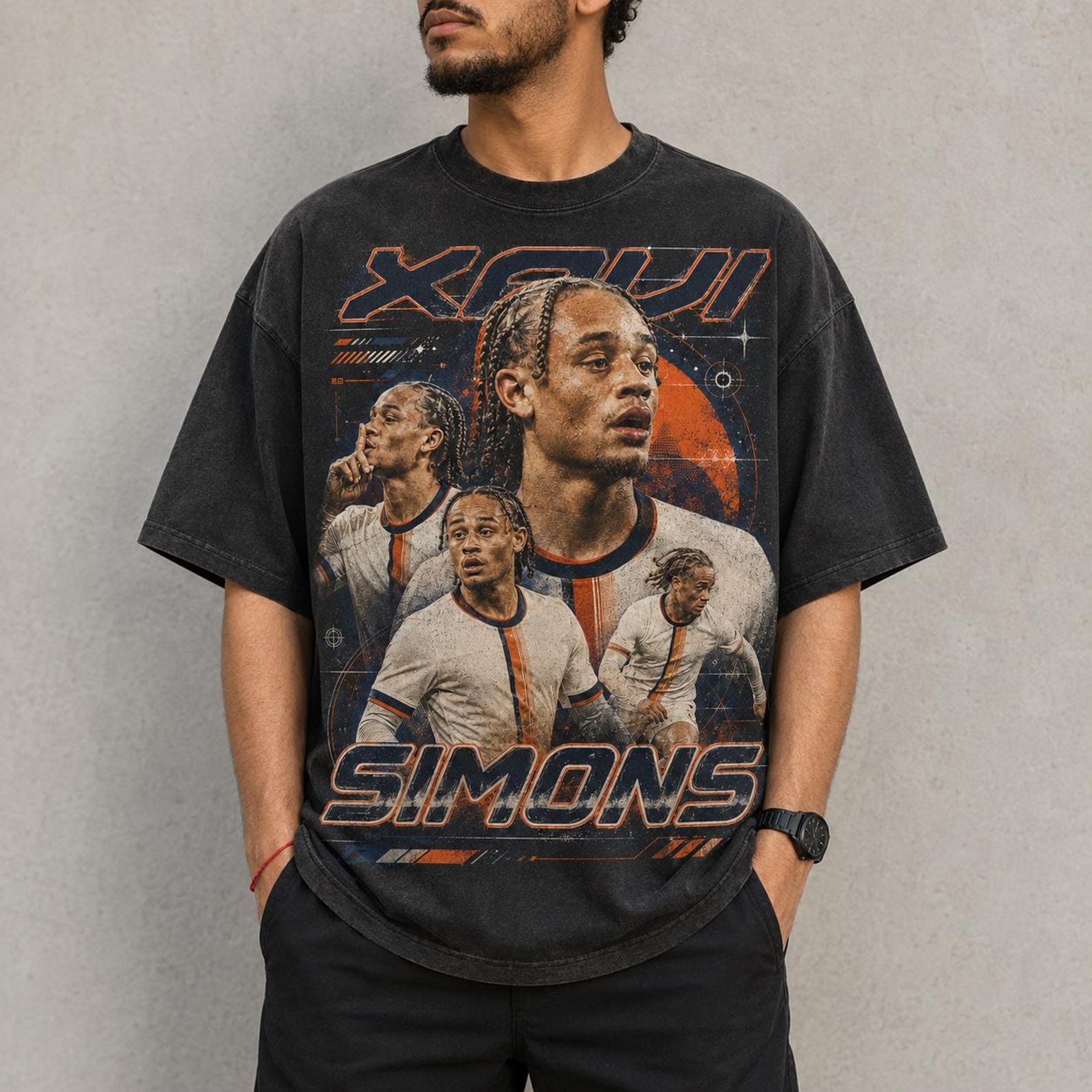 Xavi Simons Soccer Shirt, Netherlands Football Fan Vintage Collage Tee XL